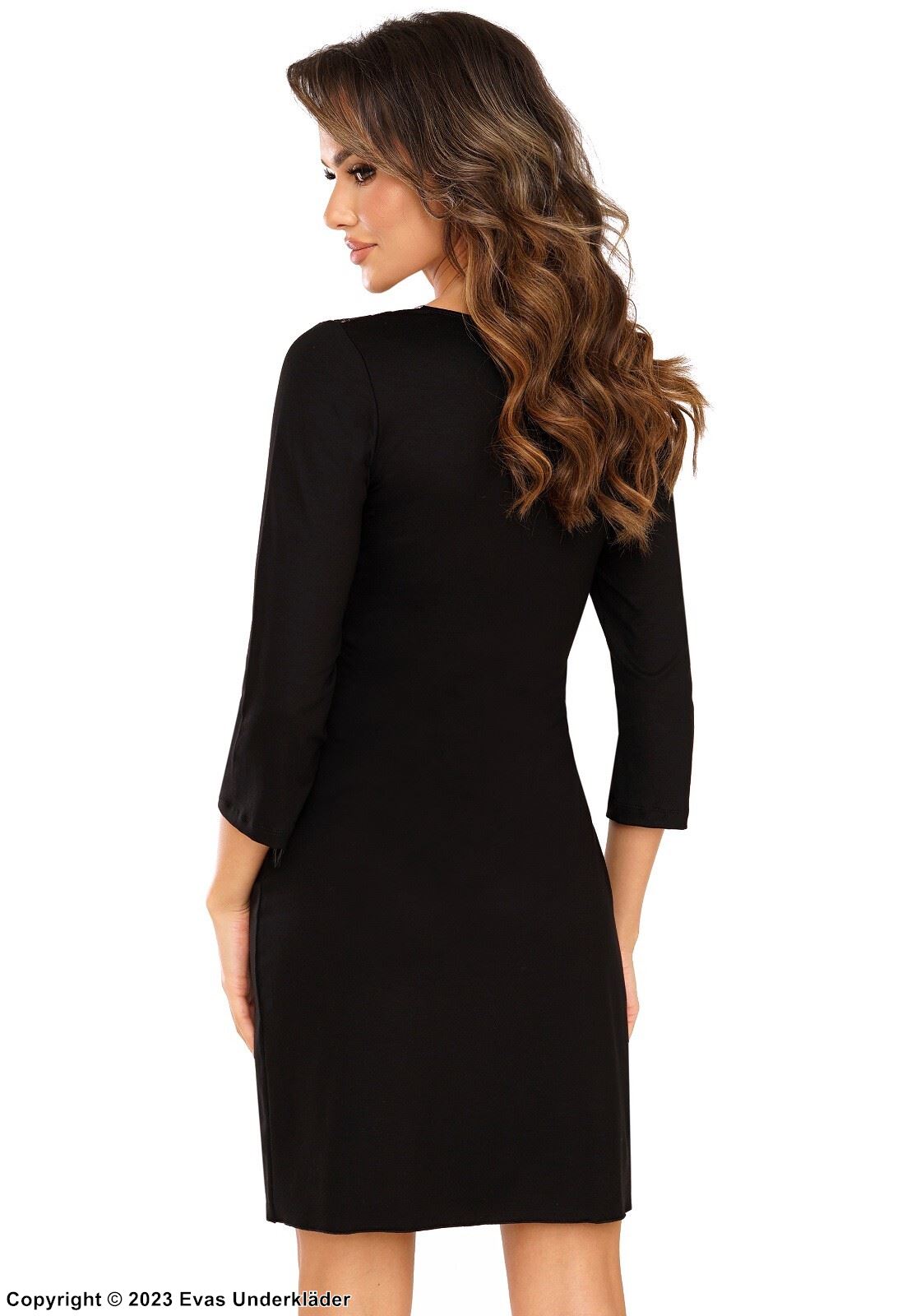 Elegant nightdress, high quality viscose, lace overlay, 3/4 length sleeves